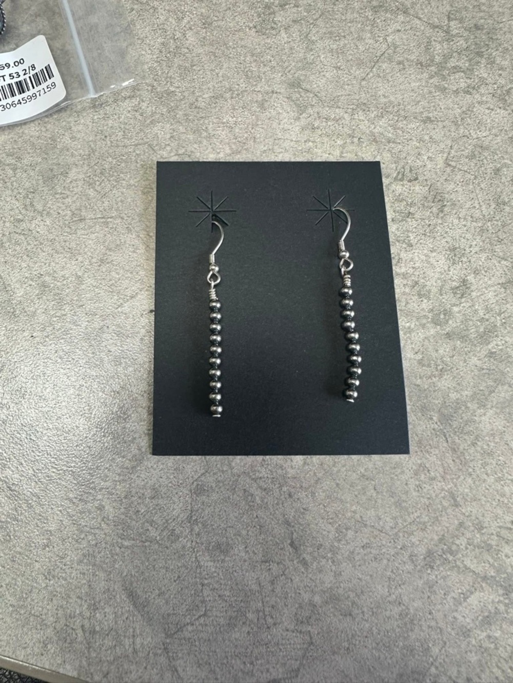 Sterling Silver Beaded Drop Earrings - Black